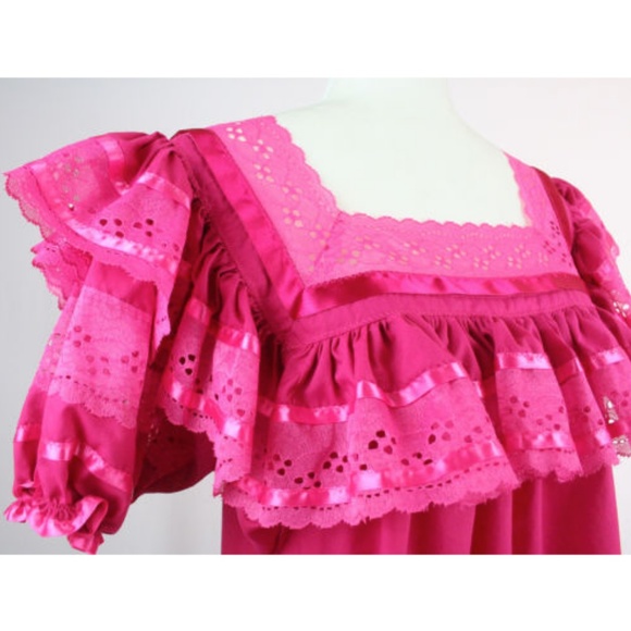 Handmade Mexican Pink Ruffles & Ribbons Top - Picture 4 of 5